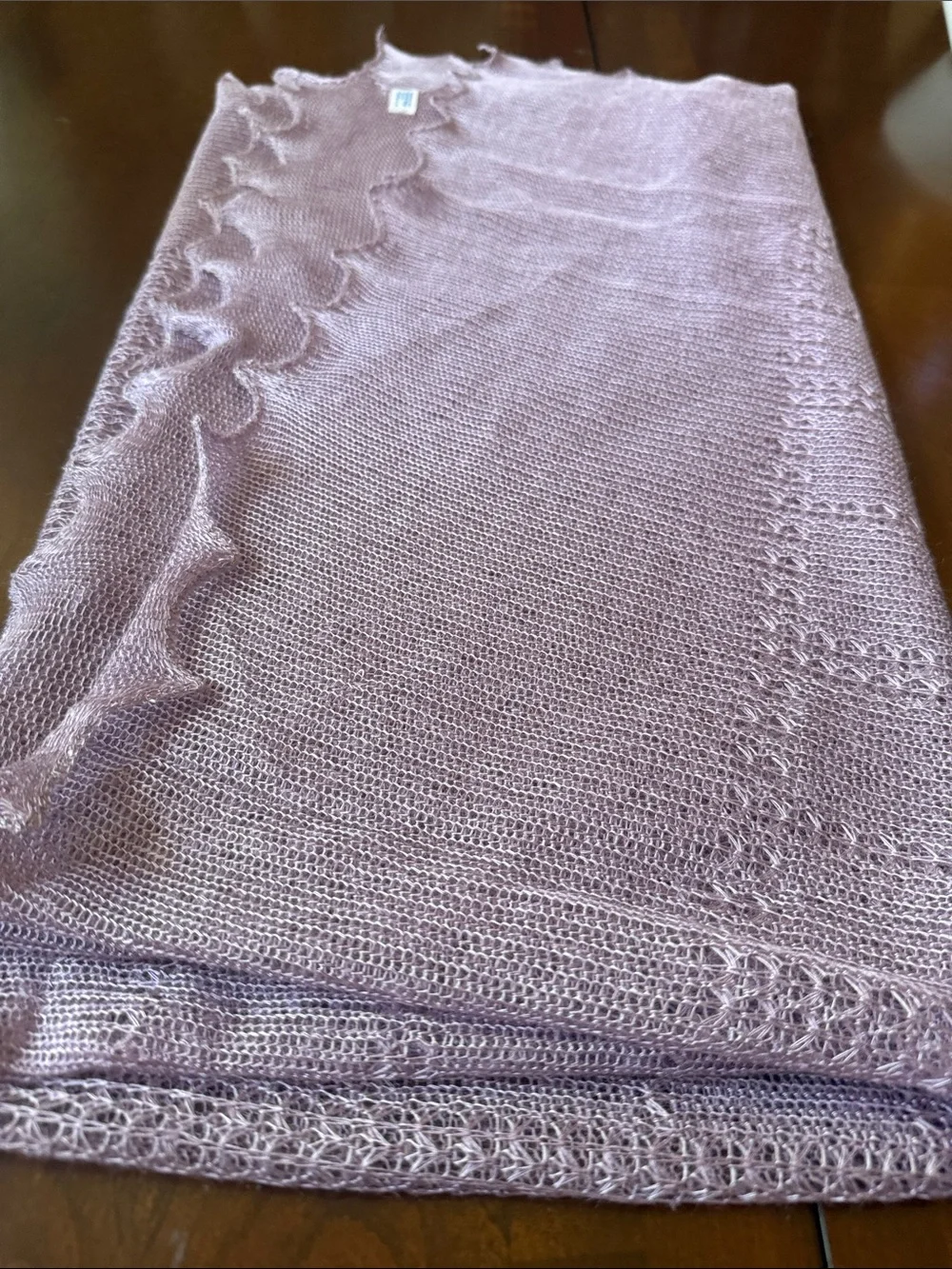 Vintage ca 1970’s Light Lavender mesh Knit Shawl Scarf 48x46” made in Japan